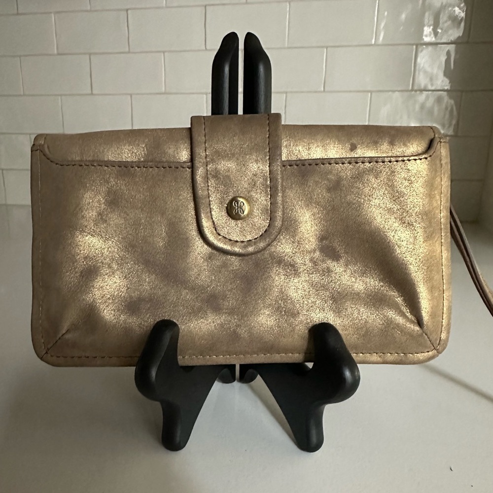 HOBO Galaxy Wristlet in Metallic Gold Cloud Leather